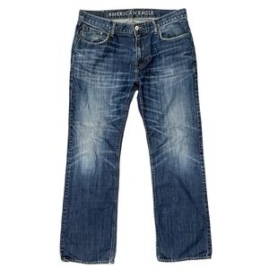 Y2K American Eagle Jeans Mens 36 X 34 Blue Low Rise Boot Dark Wash Denim Pants